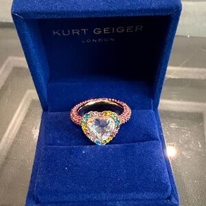 NWOT - Kurt Geiger Heart Ring with Rainbow Halo